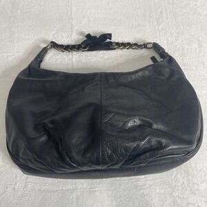 Sigrid Olsen Buttery Black Pebbled Cowhide Hobo Shoulder Bag Purse Chain Handle